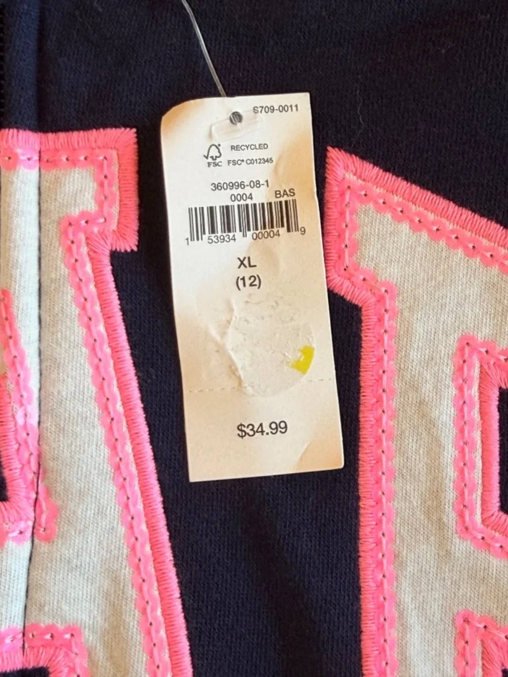 GAP Kids Girls Logo Zip Hoodie Navy Pink XL 12 Sweatshirt NWT